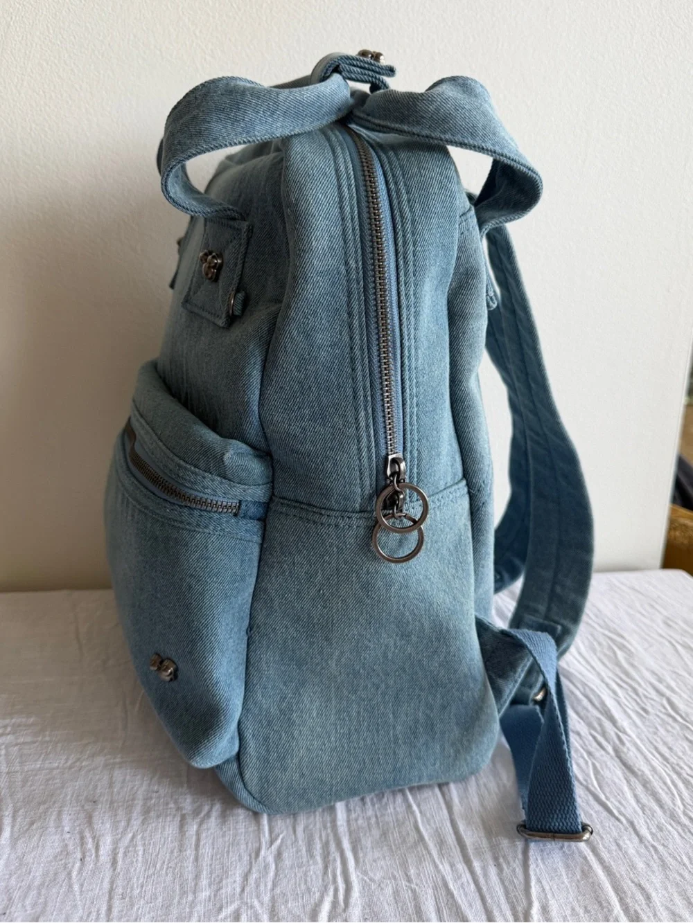Light Blue-Denim 🏰 DISNEY 🐭 Backpack with Front Zip Pocket